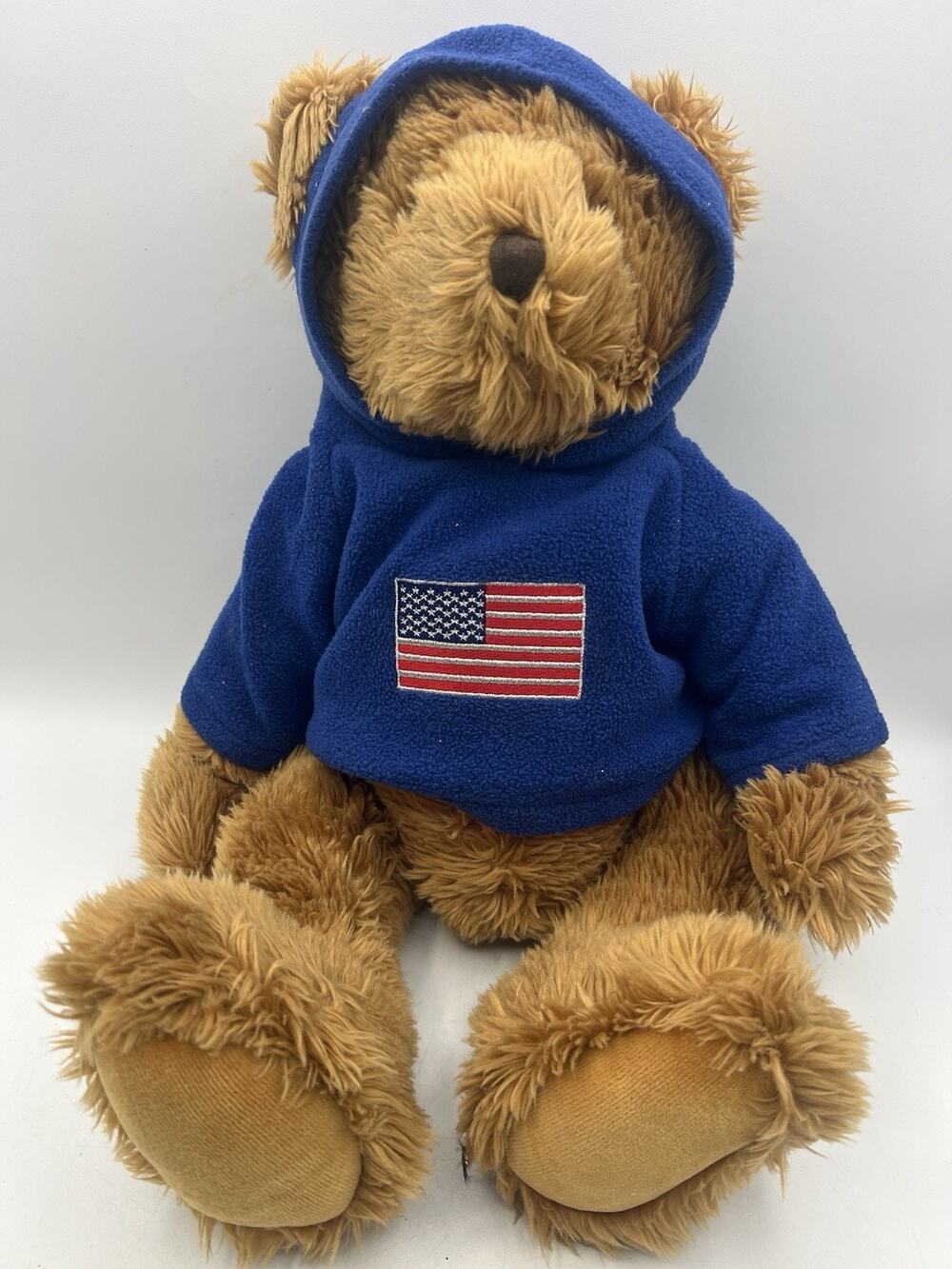Russ Berrie Teddy Bear Plush Blue Hoodie American Flag Stuffed Animal Toy